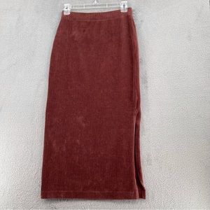 Free People Helen Rib Tube Skirt Womens Small Brown Rust Corduroy Knit Midi Boho